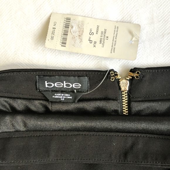 NEW bebe flapper style black pencil skirt with lace & fringe women's size small - Picture 8 of 11